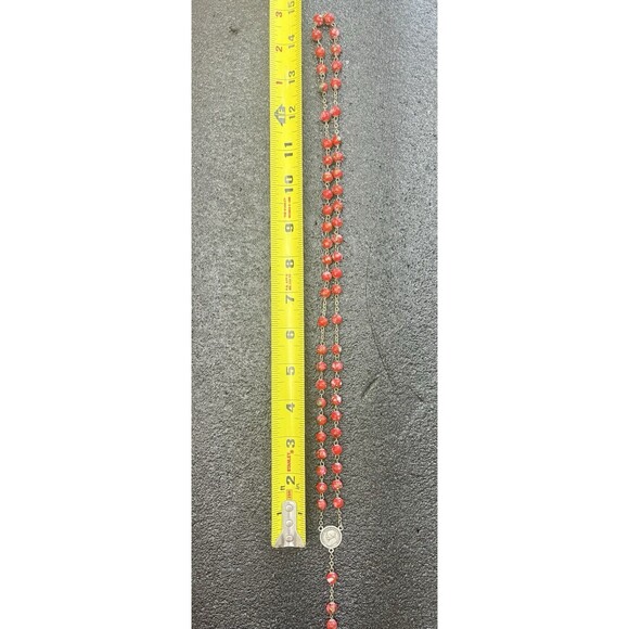 Vintage Red Bead Rosary Crucifix Pope Benedict XVI Silver Tone Catholic Prayer - Picture 11 of 11